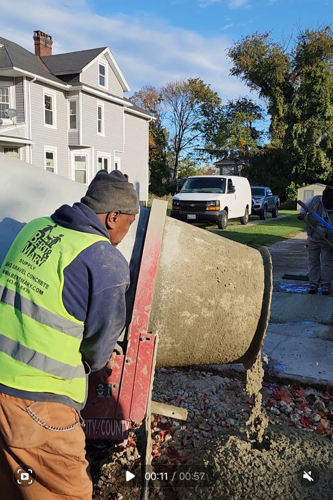 MB Masonry Concrete crew pouring concrete at a residential worksite